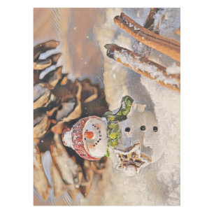 Vintage Snowman in the Snow Drawing Tablecloth