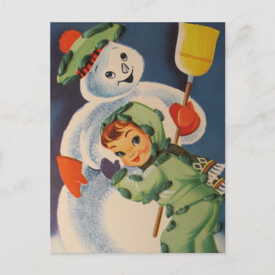 vintage snowman kid Holiday postcard | Zazzle.com