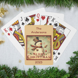 Vintage Snowman - Merry Christmas customized Poker Cards