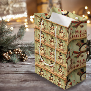 Vintage Snowman - Merry Christmas medium gift bag