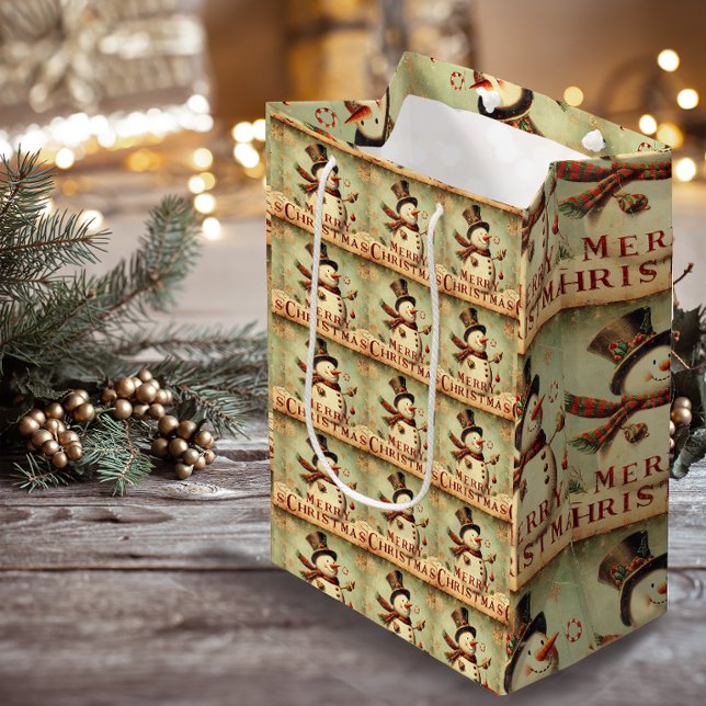 Vintage Snowman - Merry Christmas medium gift bag (Vintage Snowman - Merry Christmas medium gift bag)