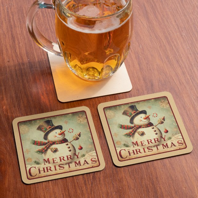 Vintage Snowman - Merry Christmas paper coaster (Vintage Snowman - Merry Christmas paper coaster)