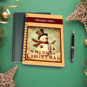 Vintage Snowman - Merry Christmas personalized Notebook