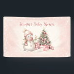 Vintage Snowman Pink Christmas Girl Baby Shower Banner<br><div class="desc">Cute Christmas girl baby shower Banner featuring a lovely snowman,  Christmas tree with gifts and snow in blush pink with vintage vibes. Easily personalize the text.  - Kate Eden Art</div>