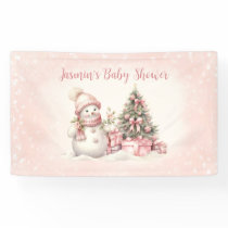 Vintage Snowman Pink Christmas Girl Baby Shower Banner