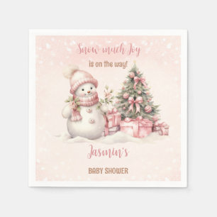 Vintage Snowman Pink Christmas Girl Baby Shower Napkins