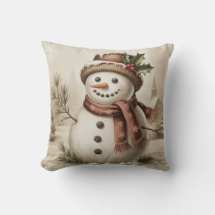 Vintage Snowman Throw PIllow