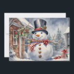 Vintage Snowman Top Hat Holly Berries Christmas Holiday Card<br><div class="desc">Vintage Christmas holiday greeting card with a painting of a happy snowman with a big black top hat. Personalized on the back with your message and name. Contact me for assistance with your customization or to request additional matching or coordinating Zazzle products.</div>