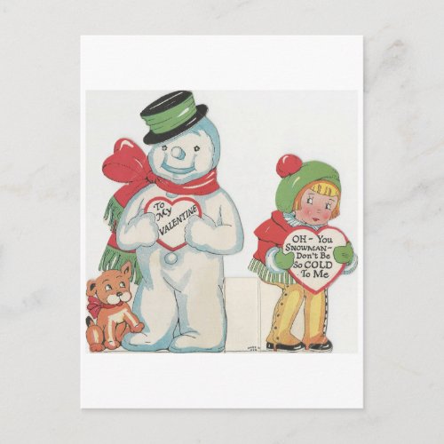 Vintage Snowman Valentine Holiday Postcard