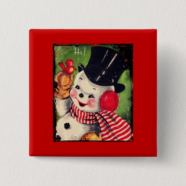 Vintage Snowman with a Red Bird Button (Front)