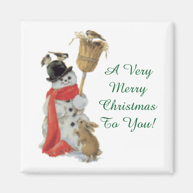 Vintage Snowman With Friends Magnet (Front)