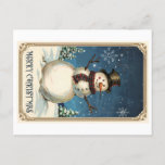 Vintage Snowmans Greeting Card: Merry Christmas Postcard<br><div class="desc">Transport yourself to a bygone era with the "Vintage Snowman's Greeting Card: Merry Christmas." A nostalgic snowman,  reminiscent of yesteryears,  graces the front,  exuding warmth. The card wishes a Merry Christmas,  inviting recipients into a timeless winter wonderland filled with festive charm and holiday cheer.</div>