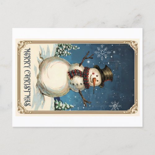 Vintage Snowmans Greeting Card Merry Christmas Postcard