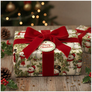 Vintage Snowmen And Holly Wrapping Paper