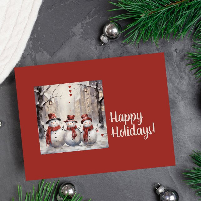 Vintage Snowmen Happy Holiday Postcard (Holiday Postcard)