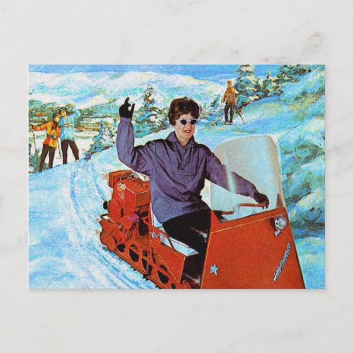 Vintage Snowmobile Snow Machine Ad Postcard