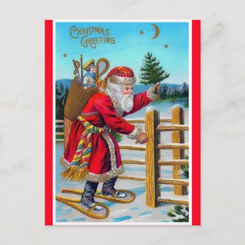 Vintage Snowshoes Santa copy on Christmas Postcard