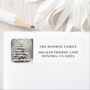Vintage Snowy Christmas Tree Return Address Label