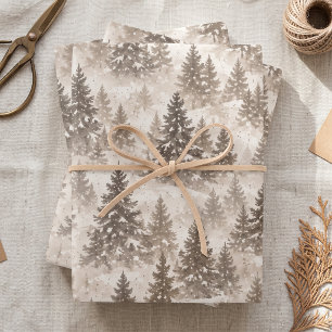 Vintage Snowy Evergreen Forest Christmas Wrapping  Paper Sheets