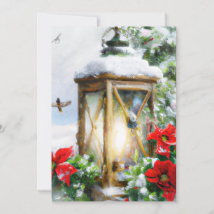 Vintage snowy lantern budget Christmas Holiday Card
