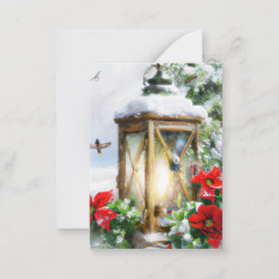 Vintage snowy lantern budget mini Christmas Note Card