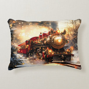 Vintage Snowy Night Christmas Train Express Accent Pillow