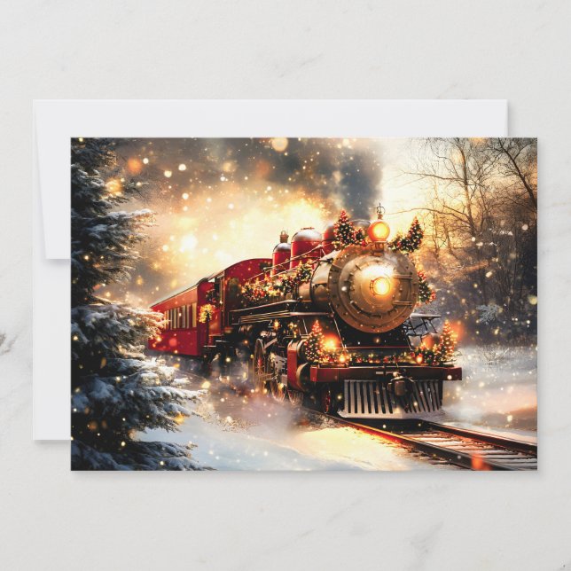 Vintage Snowy Night Christmas Train Express Announcement (Front)