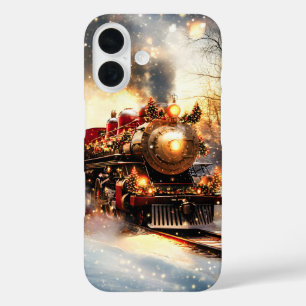 Vintage Snowy Night Christmas Train Express iPhone 16 Case