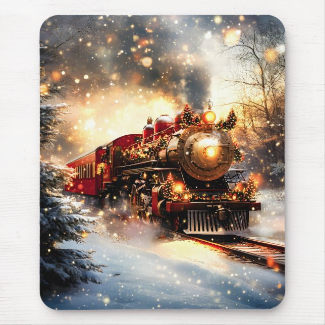 Vintage Snowy Night Christmas Train Express Mouse Pad (Front)