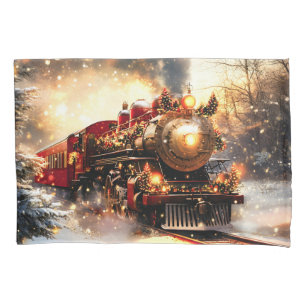 Vintage Snowy Night Christmas Train Express Pillow Case