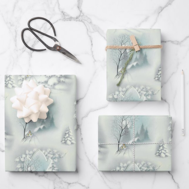 Vintage Snowy Night  Wrapping Paper Sheets (Front)