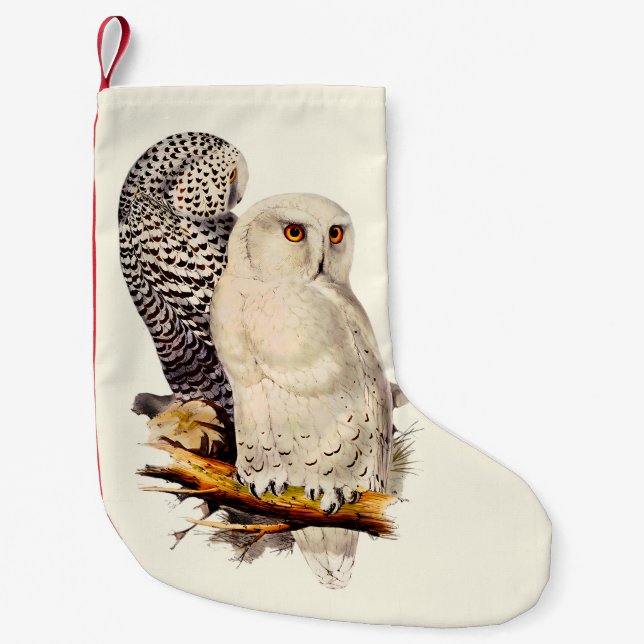 Vintage Snowy Owl Drawing Small Christmas Stocking (Front)