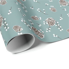 Vintage Snowy Pine Cone Christmas Wrapping Paper 