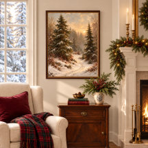 Vintage Snowy Pine Forest Winter Landscape