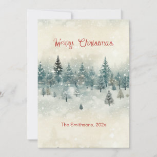 Vintage Snowy Pine Trees Christmas Card