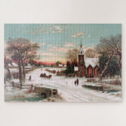 Vintage Snowy Small Town Large Puzzle