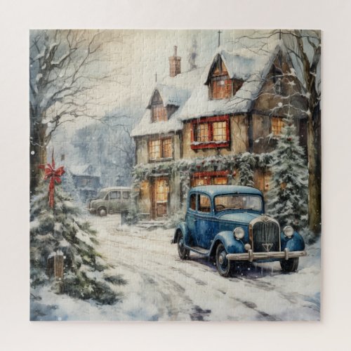 Vintage Snowy Street Scene 1930s Christmas  Jigsaw Puzzle