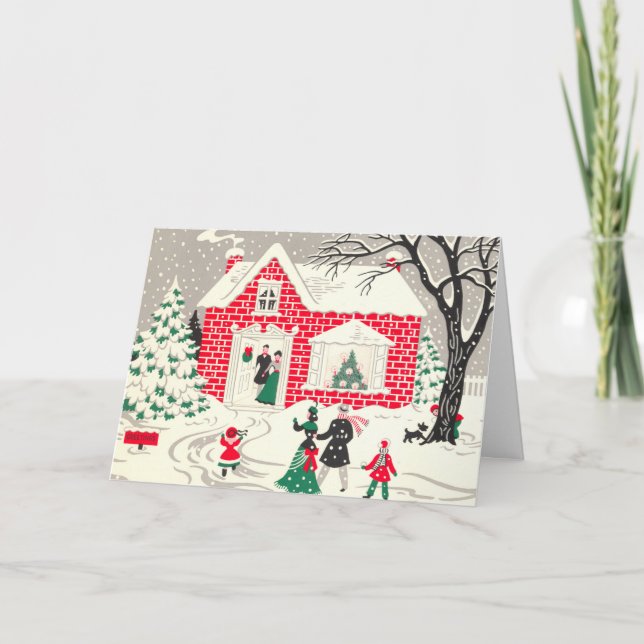 Vintage Snowy Visit Holiday Card (Front)