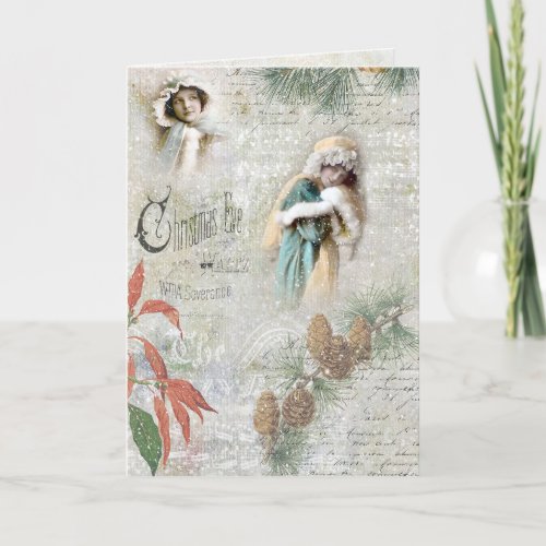 Vintage Snowy Winter Christmas Music Collage Holiday Card