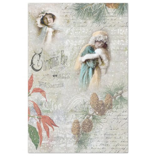 Vintage Snowy Winter Christmas Music Collage Tissue Paper