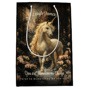 Vintage Snowy Woodland Fantasy Forest Unicorn Medium Gift Bag