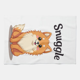 Vintage Snuggle Pomeranian Cute Dog Illustration D Kitchen Towel