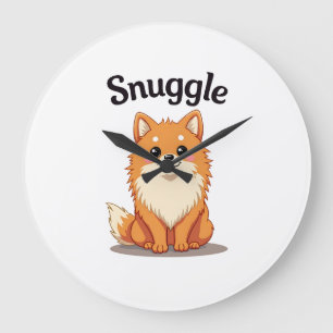 Vintage Snuggle Pomeranian Cute Dog Illustration D Large Clock