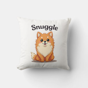 Vintage Snuggle Pomeranian Cute Dog Illustration D Throw Pillow