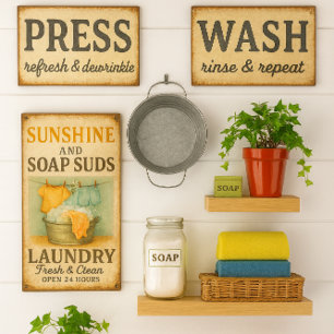 Vintage Soap and Suds Laundry Room  Metal Print