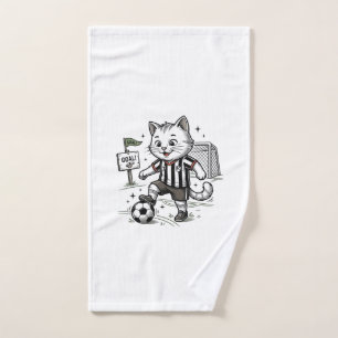 Vintage Soccer Cat Engraving Shirt Design_1 Hand Towel