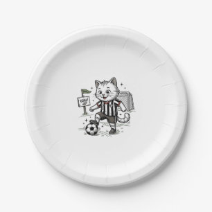 Vintage Soccer Cat Engraving Shirt Design_1 Paper Plates