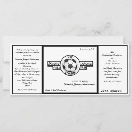 Vintage Soccer Field Pass Black and White Invitation