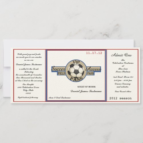 Vintage Soccer Field Pass on Felt Paper Invitation