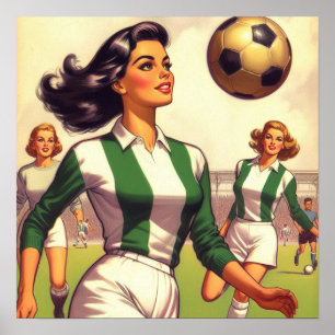 Vintage Soccer Girl Illustration Poster